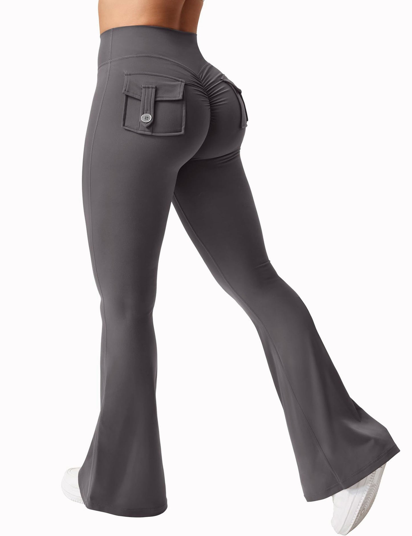 SnatchFit Flare Pocket Leggings – Sculpt, Lift, Stride Cargo Pocket Pants Elastic High Waist Fitness Pants