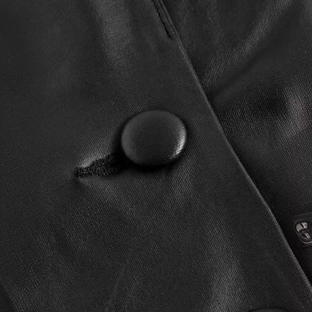 Leather Suit Collar Short Shipment Button Vest Top For Women's