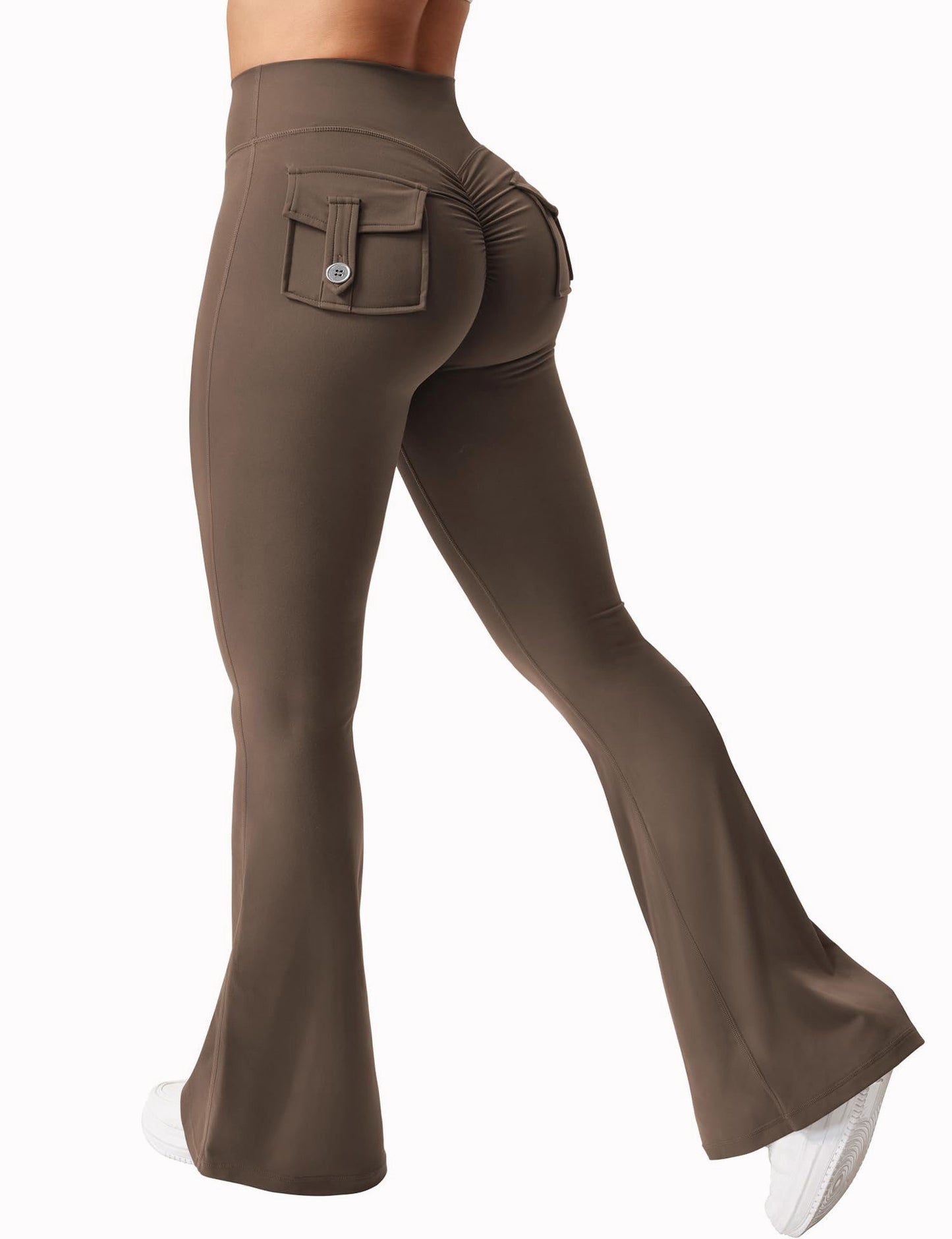 SnatchFit Flare Pocket Leggings – Sculpt, Lift, Stride Cargo Pocket Pants Elastic High Waist Fitness Pants