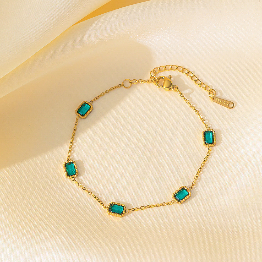 Retro Style Green Zircon Necklace Bracelet For Women's