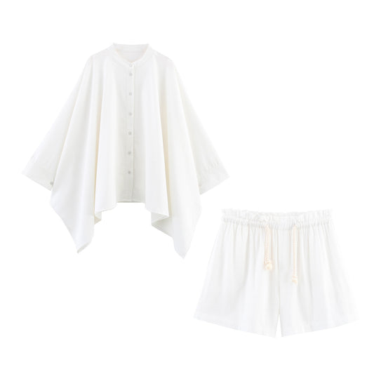 White Cape Loose Full Sleeves Shirt and Short For Women's