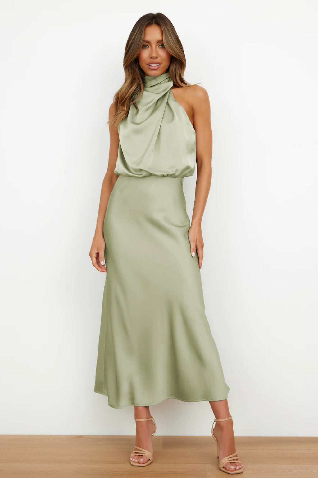 Solid Color High-grade Satin Elegant Dress For Women's