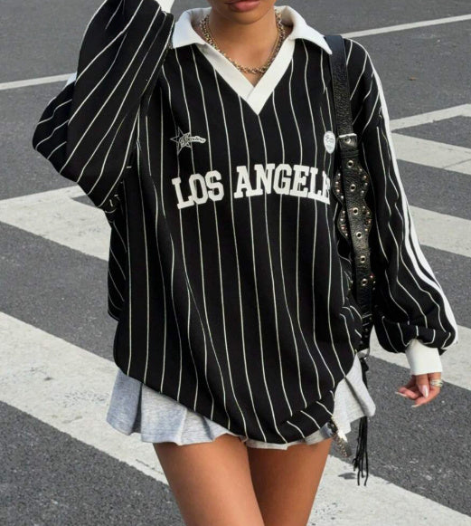 Striped Letter & Numeral Print Active T-Shirt