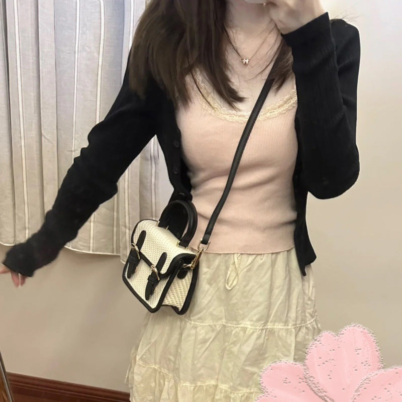 Three-button Eyelet Long-sleeved T-shirt Two-piece Set