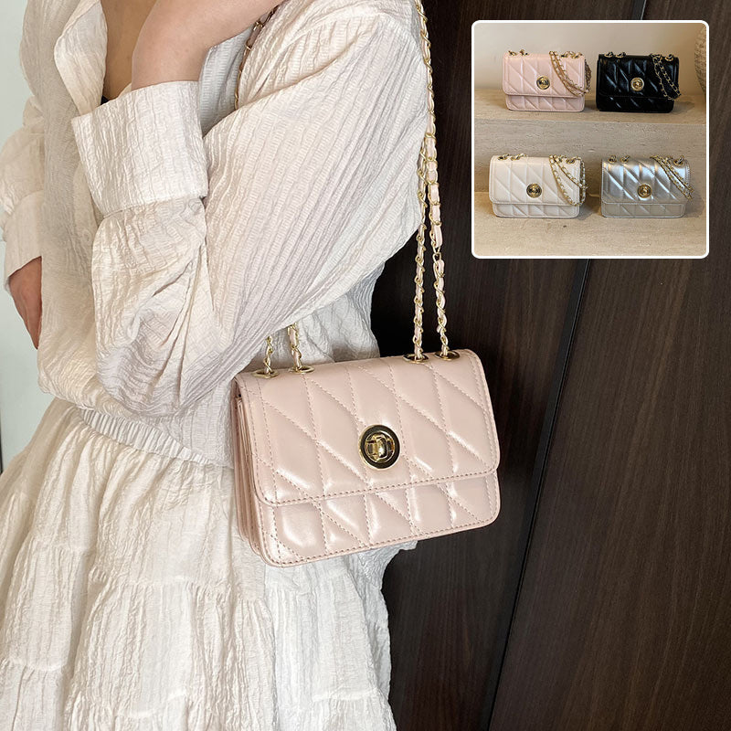 Elegant Diamond Lattice Pattern Crossbody Purse Women's Fashion Thread Chain Shoulder Bags Casual Messenger Bag