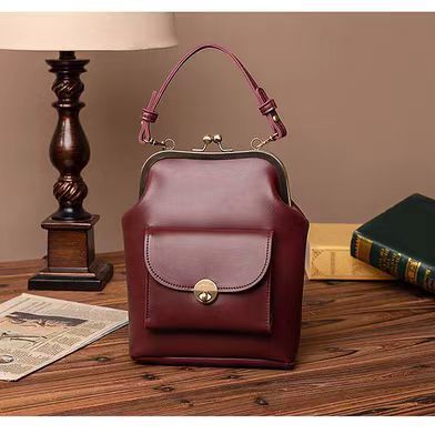 Vintage Inspired Frame Handbag with Front Pocket & Top Handle