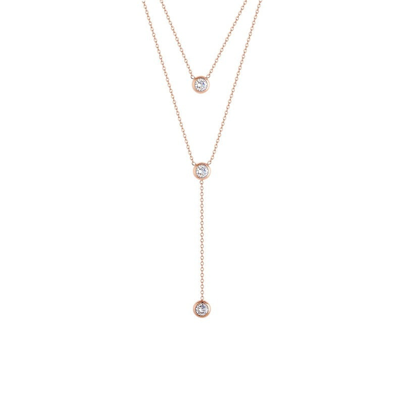 Layered Purple Crystal Y Necklace – Chic & Dainty Sparkle for Any Occasion Double-layer Rhinestones Stacked Clavicle Chain Necklace Jewelry Temperament Necklace