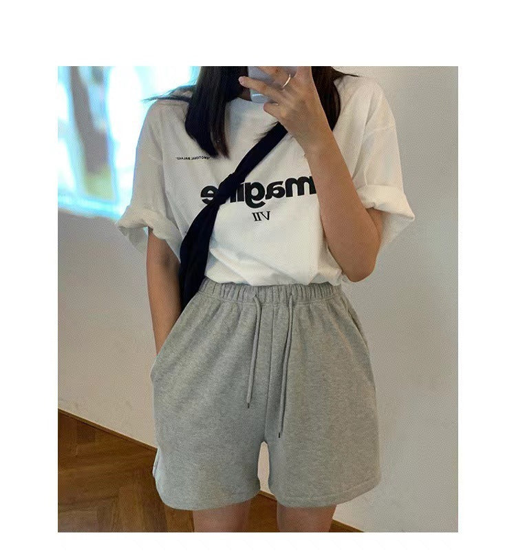 “IMAGINE” Statement Tee – Casual Cool with a Bold Voice Loose Korean Letter T-shirt Top
