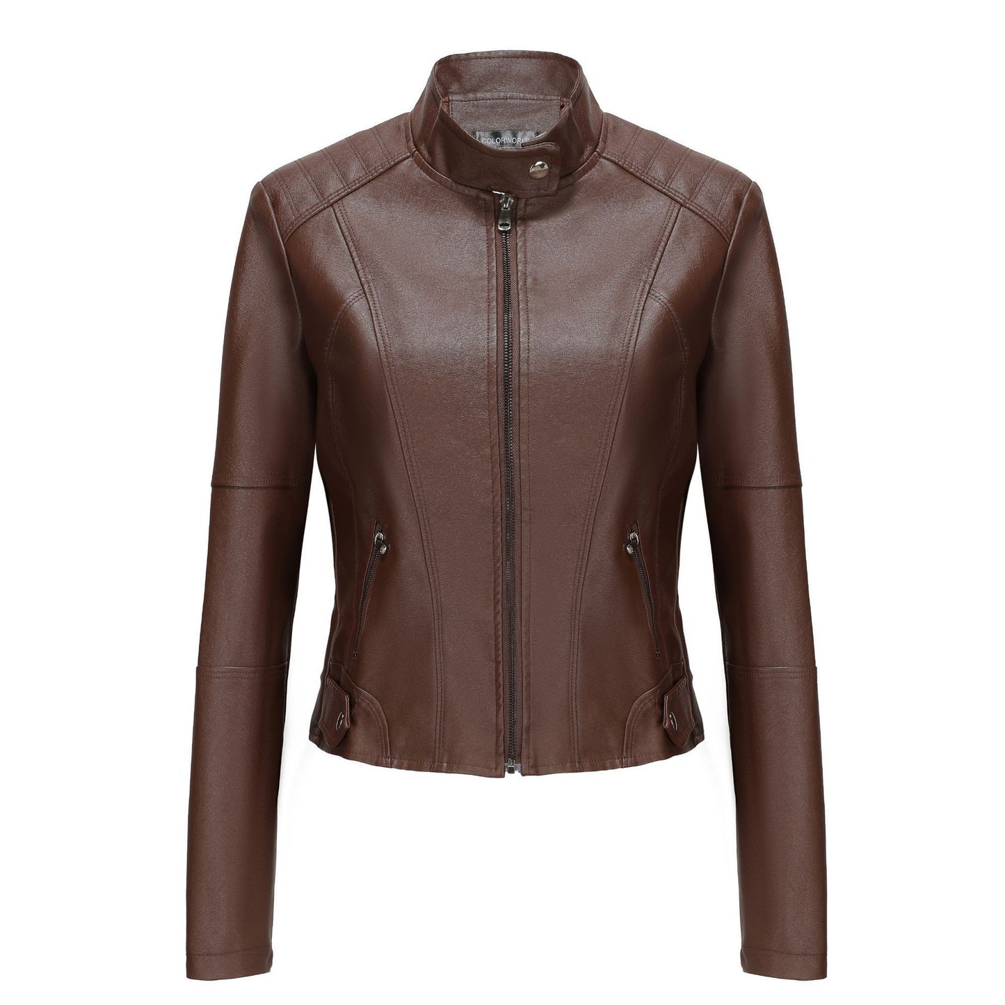 Short Slim-fit Leather Coat For Women's