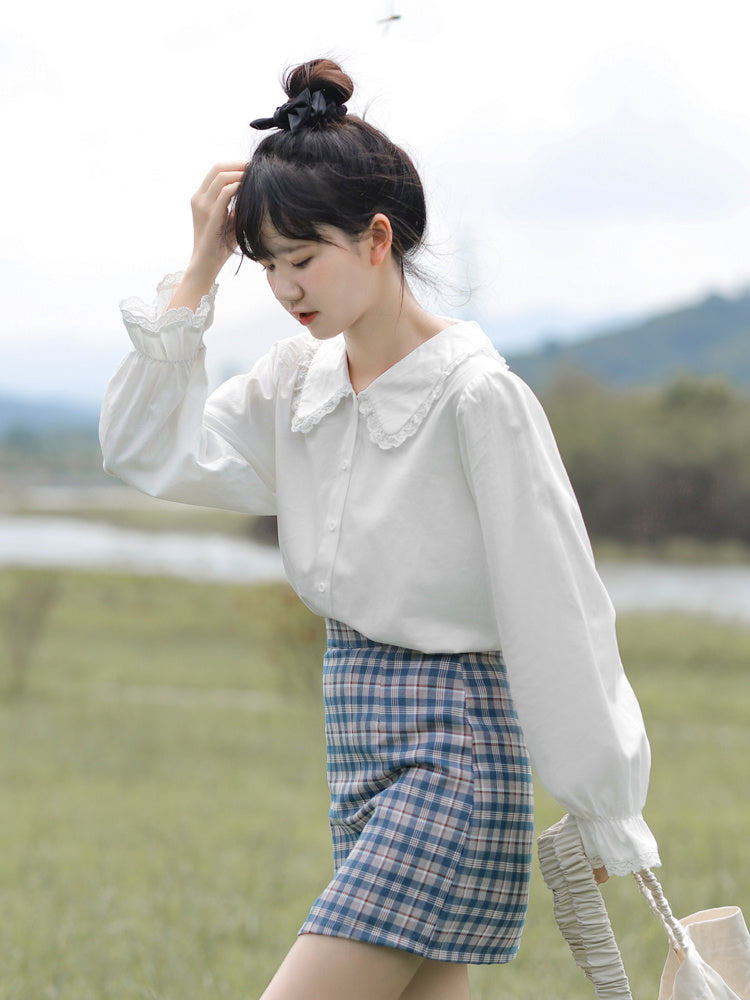 Niche Spring And Autumn Doll Collar Design Sense White Shirt