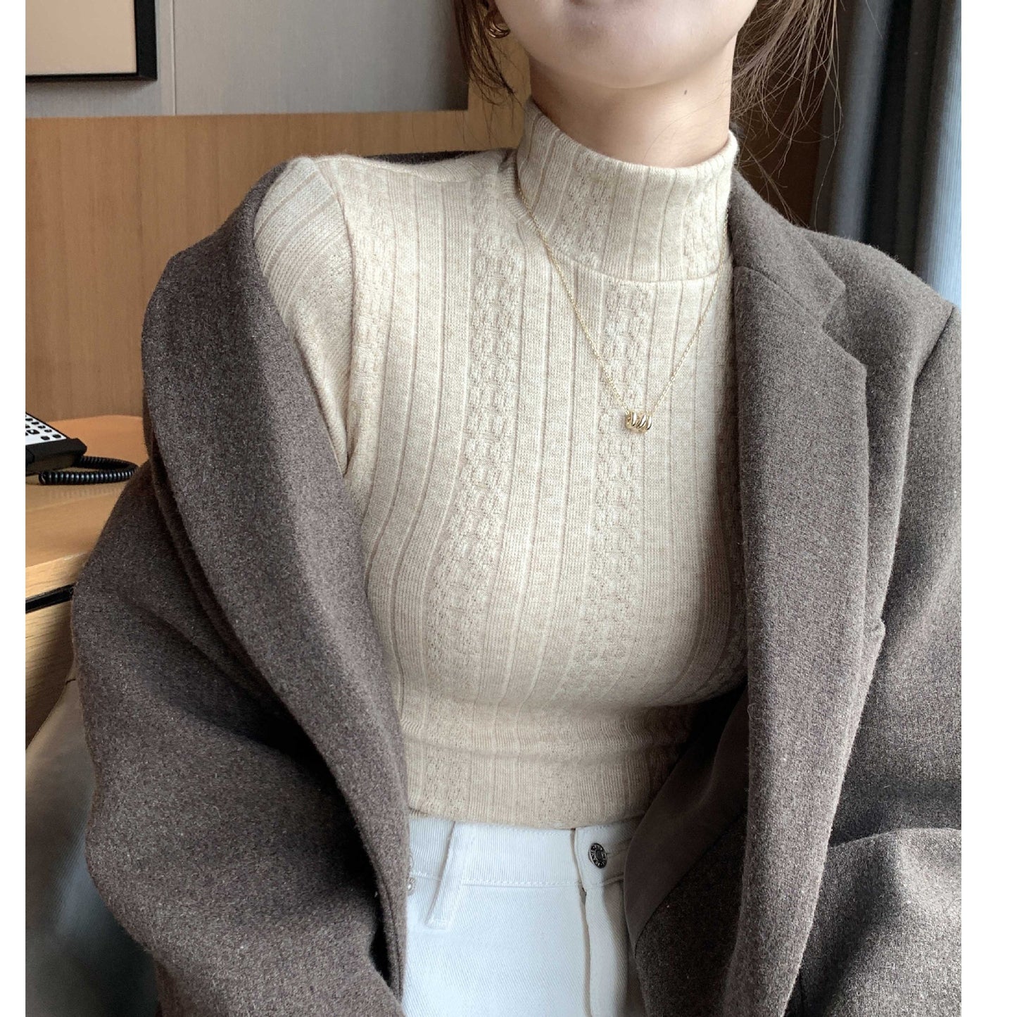 Knitwear Bottoming T-Shirt Women's Autumn And Winter Western Style Inner Wear Half Turtleneck