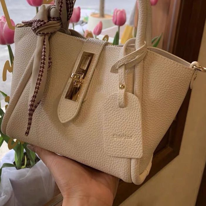 Litchi Pattern Soft Leather Portable Tote Bag For Women