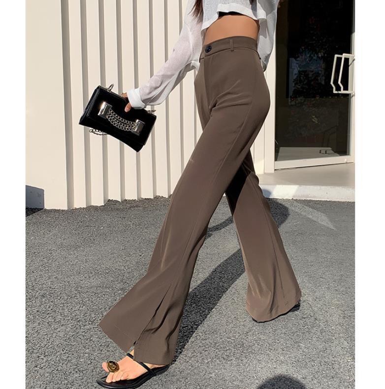 Elegant Fashion Slim Fit Flare Leg Pants Women Summer Thin Retro High Waist Drape Straight Mopping Pants Loose Casual Suit Pants