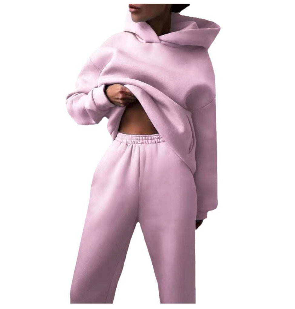 Oversized Fleece Tracksuit Set – Cozy Comfort Meets Street Style Simple Solid Color Hooded Casual Suit