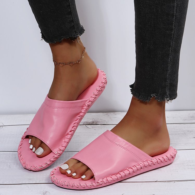 Cozy Pop Slides – Vibrant, Comfy & Ready to Lounge Women's Fashion Flat Hand-sewn Bottom Slippers