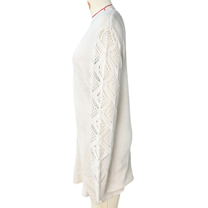 Elegant Women's Solid Color V-Neck Knit Dress - Long Sleeve Lace Cut-Out Design, Comfortable Dress For Spring & Fall