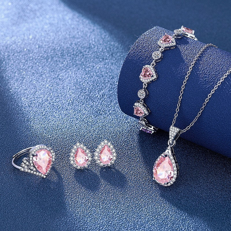 Elegant Radiance Jewelry Sets – Sparkle in Every Color Blue Red Yellow Green Purple White Gemstone Zircon Necklace Suit