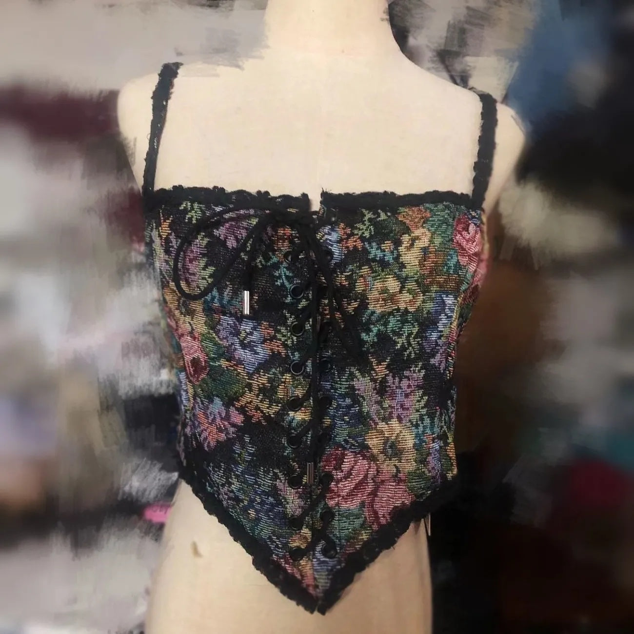 Women's French Vintage Camisole Floral Lace-up Tube Top