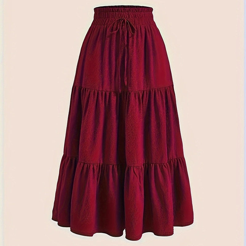 Solid Color High-Waist Knot Detail Flowy Pleated Midi Skirt - Elegant A-Line Skirt For Spring Summer