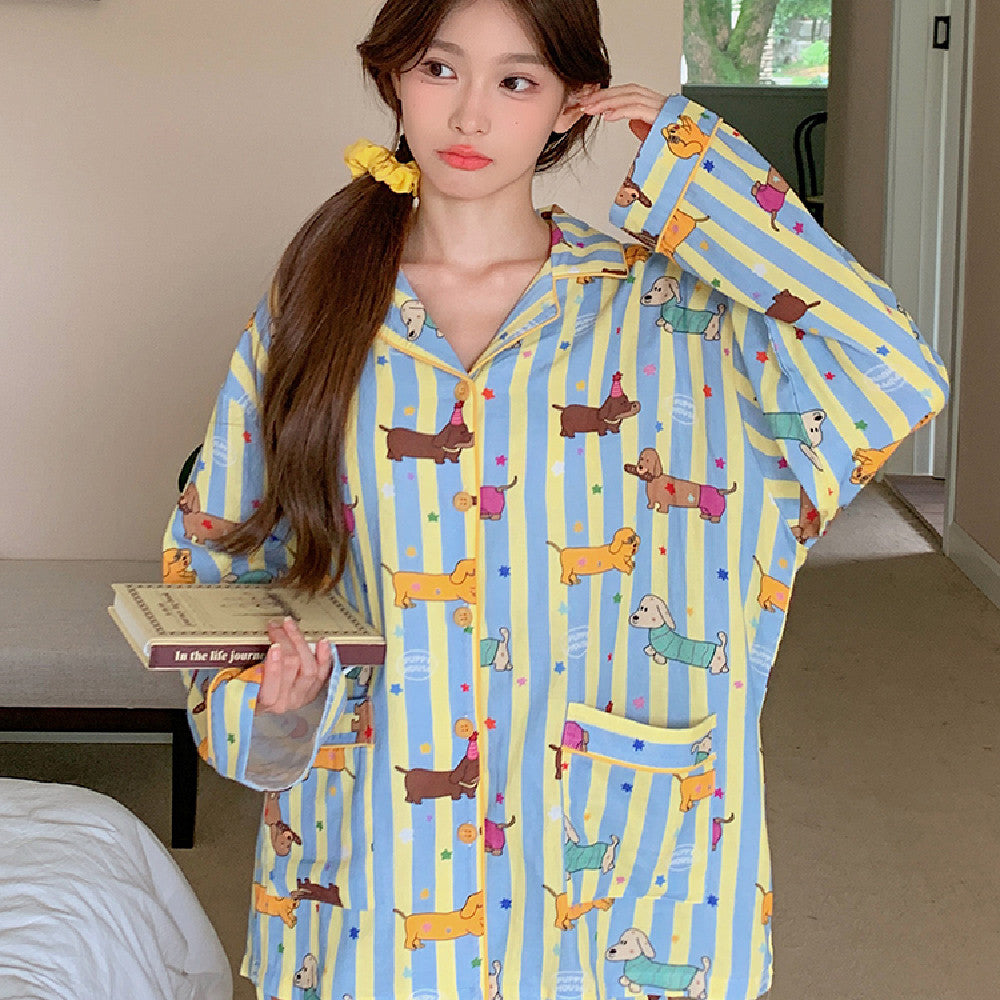 Cotton Pajamas Korean Style Cotton Homewear Can Be Worn Outside Simple Set