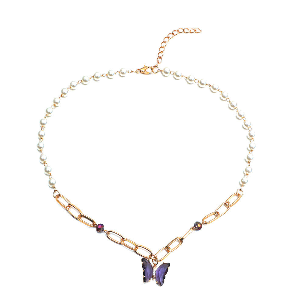 Pearl & Chain Butterfly Necklace – Whimsical Elegance with a Modern Twist Zircon Butterfly Pendant Personalized Pearl Necklace