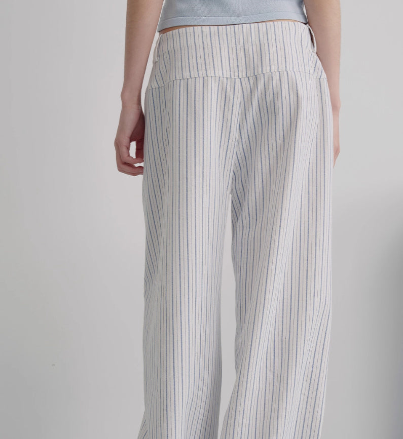 Striped Blue And White Drawstring Banana Pants