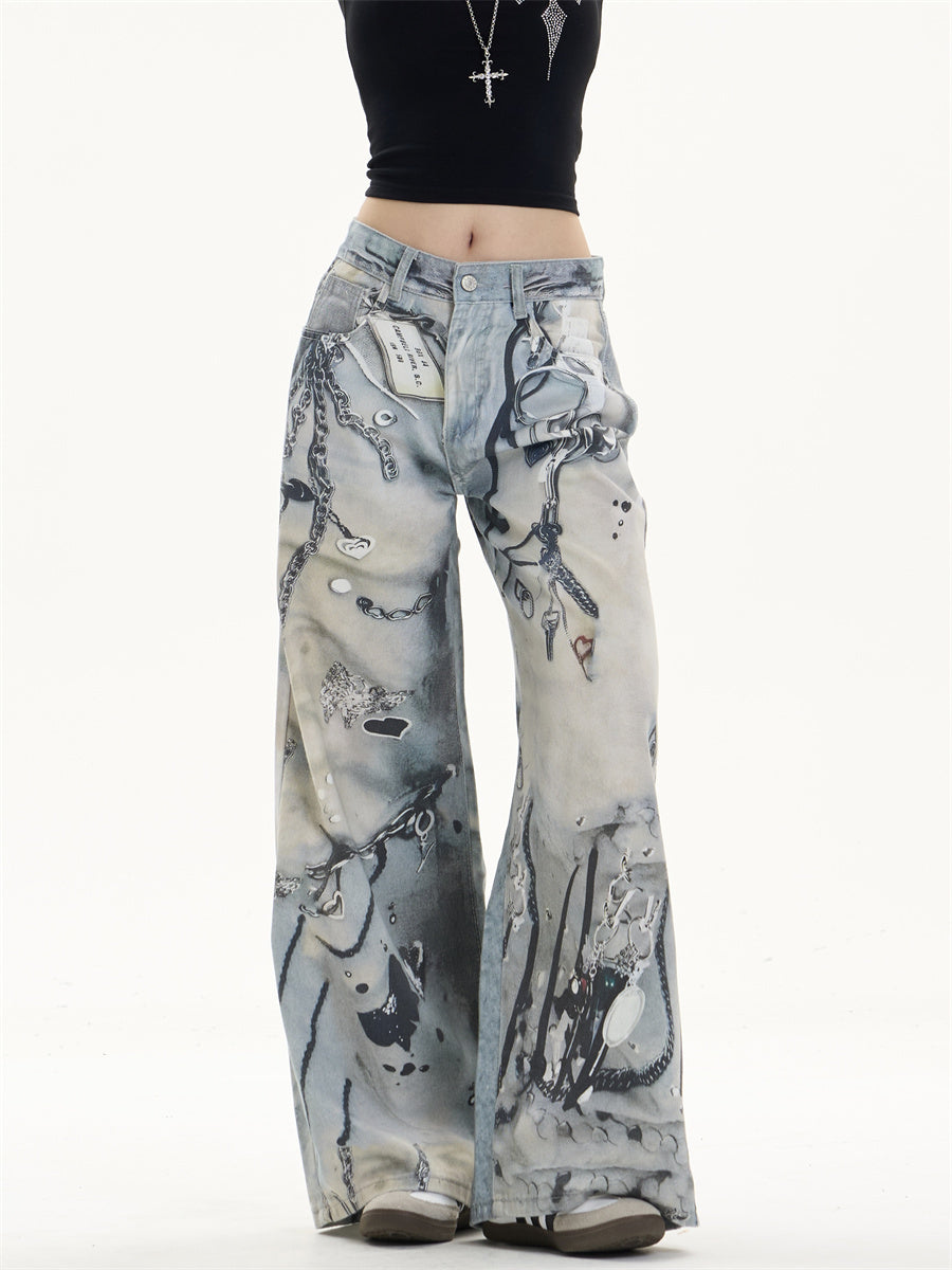 Multi-pocket Wide Leg Jeans Straight Casual Pants