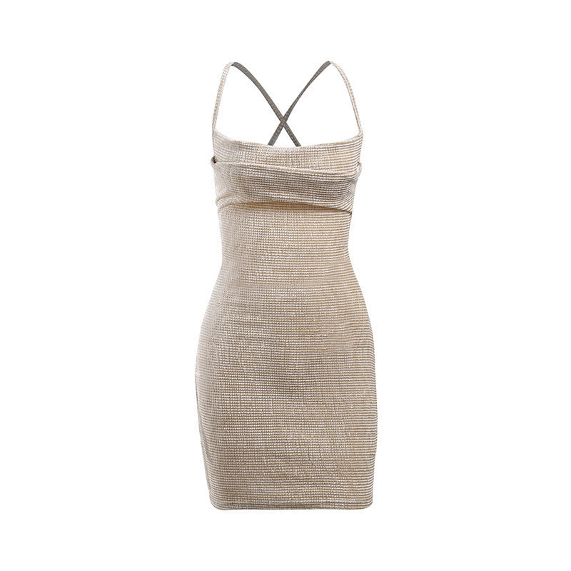 Elegant Bodycon Solid Color Knitted Halter Spaghetti Straps Dress