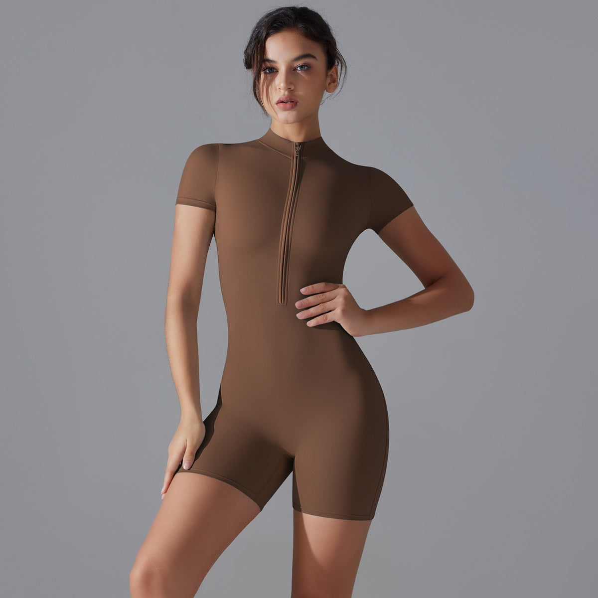 Zip-Up Performance Romper – Sleek, Sculpting & Sporty Summer Zipper Short-sleeved Shorts Jumpsuit Yoga Fitness Dance Slim Sports Bodysuit Women Sports Clothing