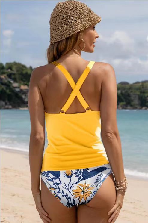 Tropical Escape Tankini & Swim Dress Set – Flowy Fit, Built-In Support, & Beach-Ready Style Bikini Beach Print Suspender Swimsuit Suit