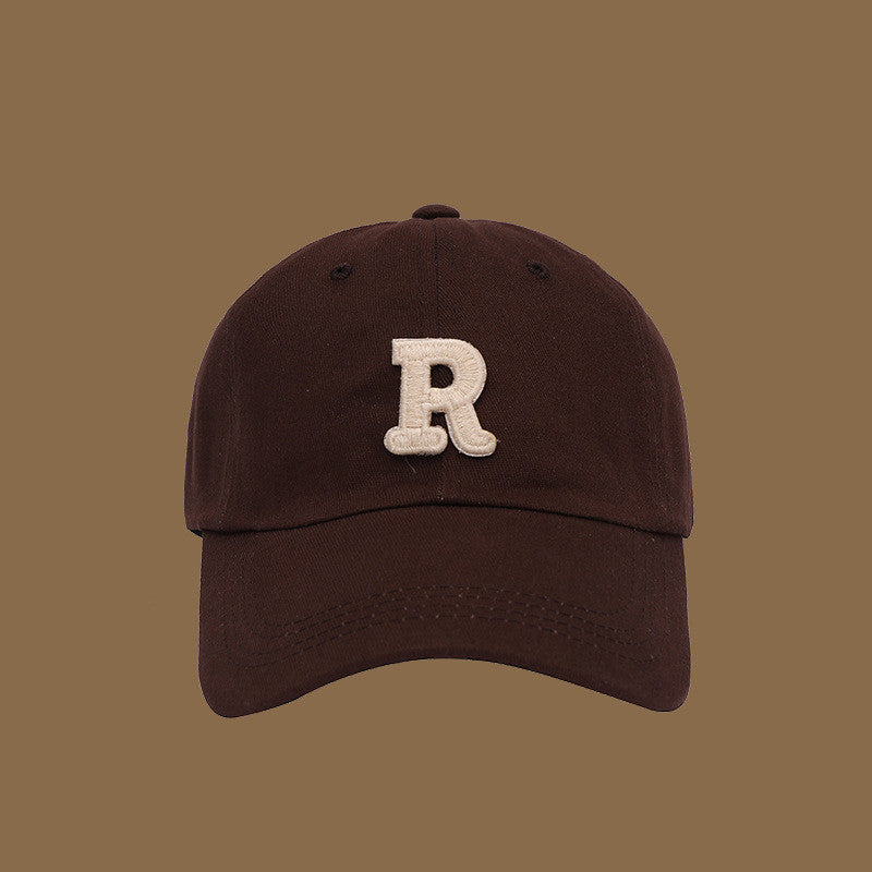 Adjustable Solid Color Sports Cap with "R" Women's Men's Korean Style Soft Top