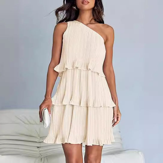 Shoulder Layered Stitching Hem Dress For Women's