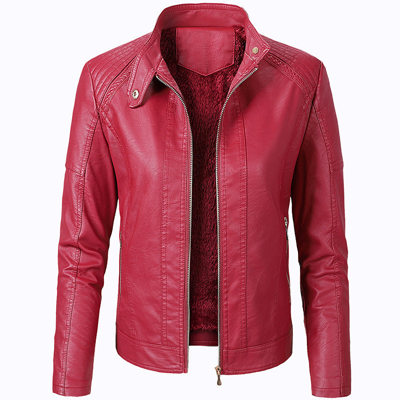 Long Sleeve Black Leather Jacket Pu Leather Women Short