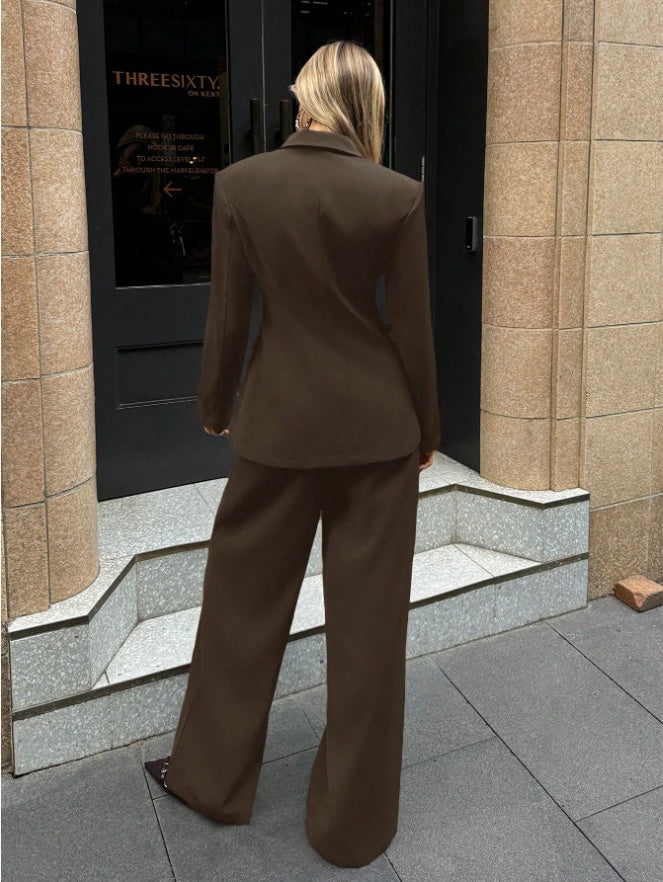 Aloruh Women's Notched Collar Jacket And Pants Commuting Daily Basic Business Suit Set