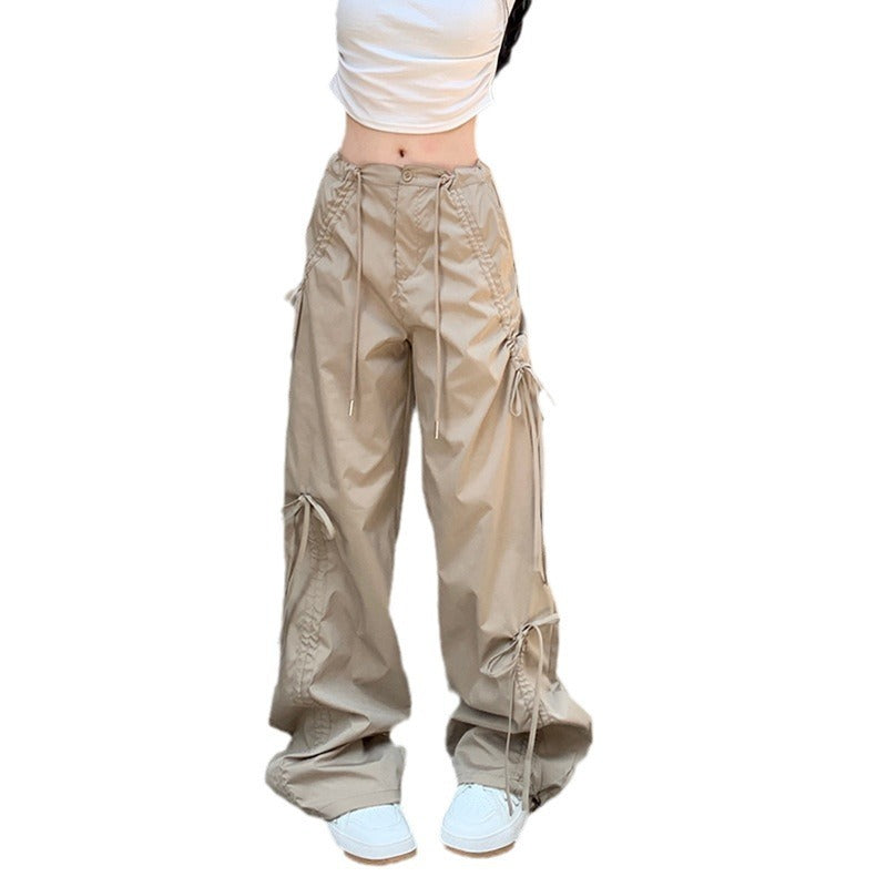 Urban Drawstring Parachute Pants – Streetwear Edge Redefined Loose Straight Wide Leg Mop Pants Women