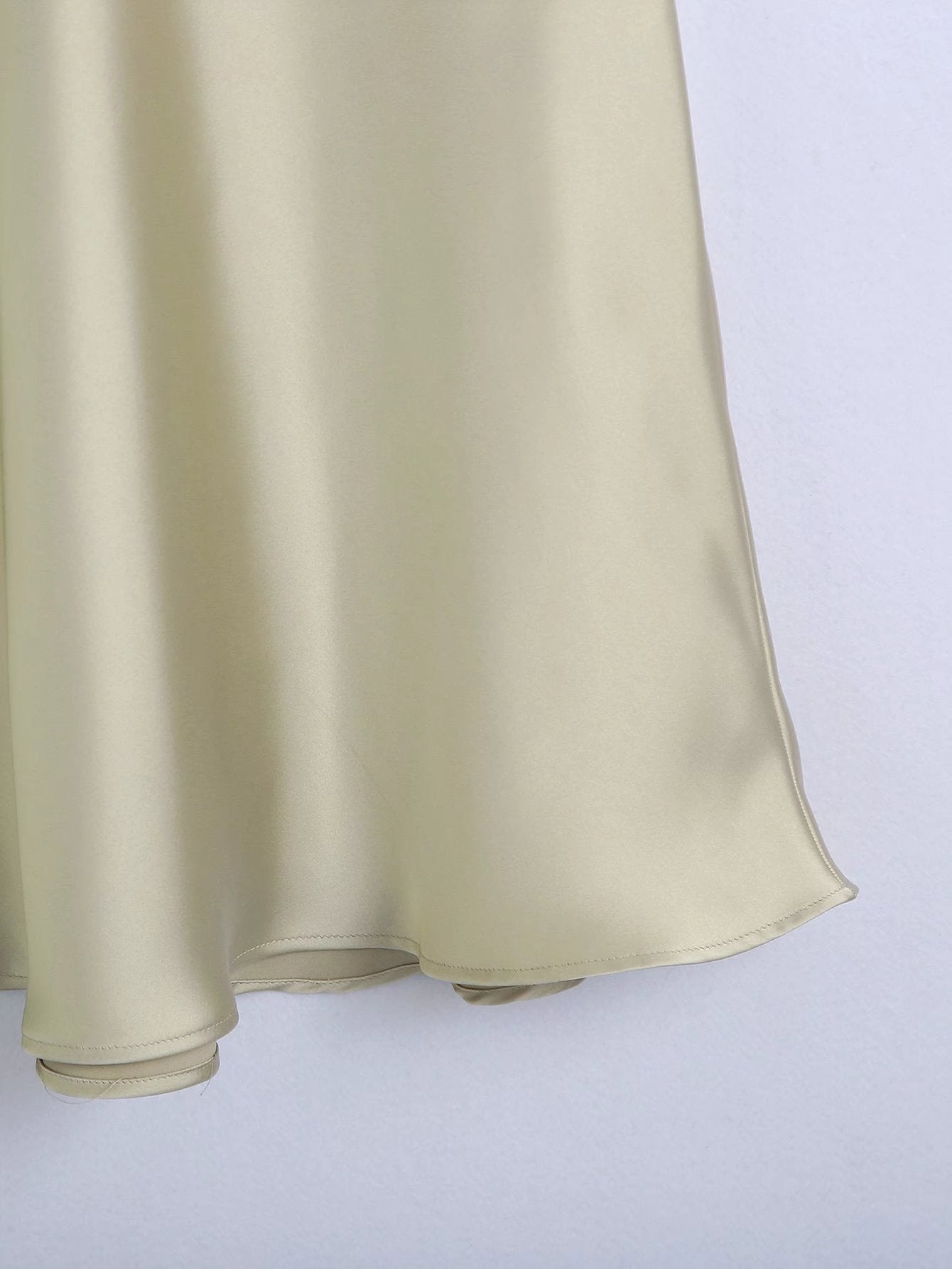 High Waisted Silk Satin Midi Skirt