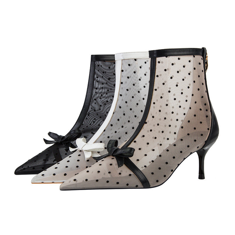 Sweet Slimming See-through Polka Dot Mesh Hollow-out High Heels For Women's
