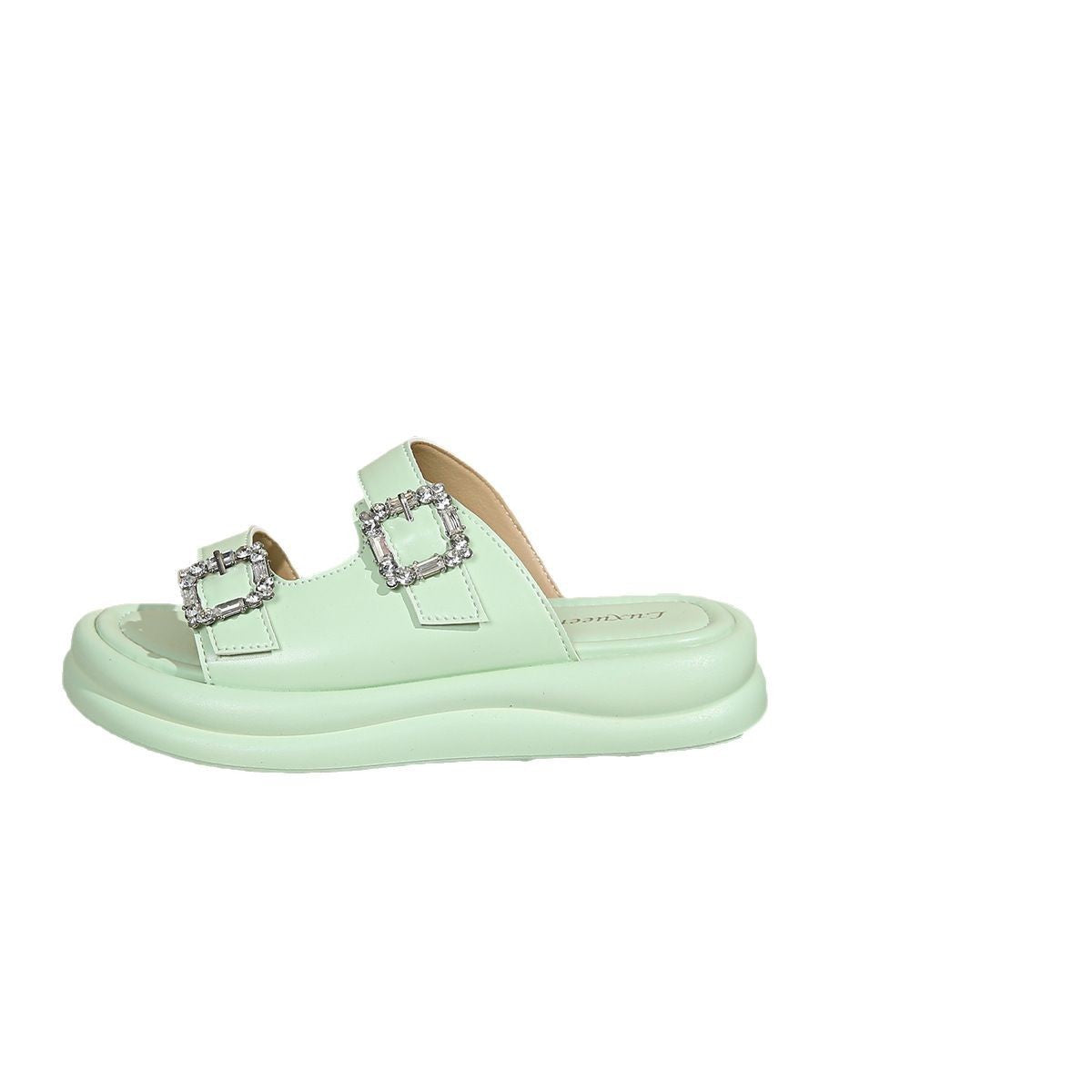 Stylish Open Toe Buckled Summer Sandals Women's Thick-soled Fashion Double-row Diamond Slippers Vacation Beach Shoes