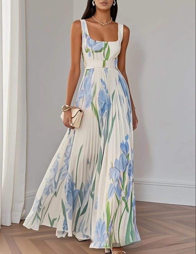 European And American Pleated Printing Dress For Women's