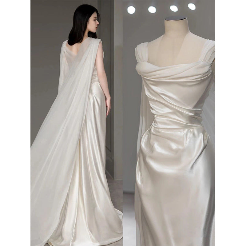 Glamorous Bridesmaid or Wedding Guest Satin Gown Satin Light Wedding Dress French White