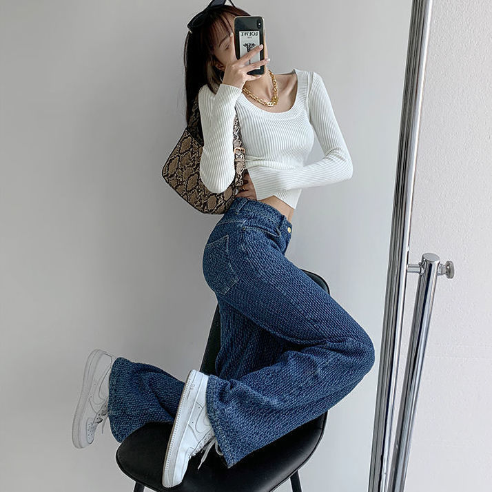 Texture On Point – Chill Mode, Elevated Fashionable Retro Niche Trendy Air Sense Woven Jeans Women
