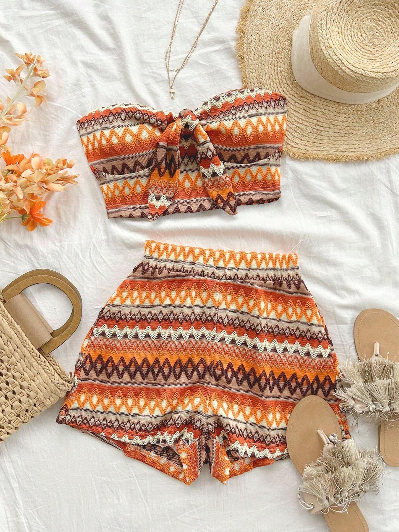 Women's Sexy 2pcs Set Summer Colorful Striped Elastic Suitable For Vacation And Daily Travel