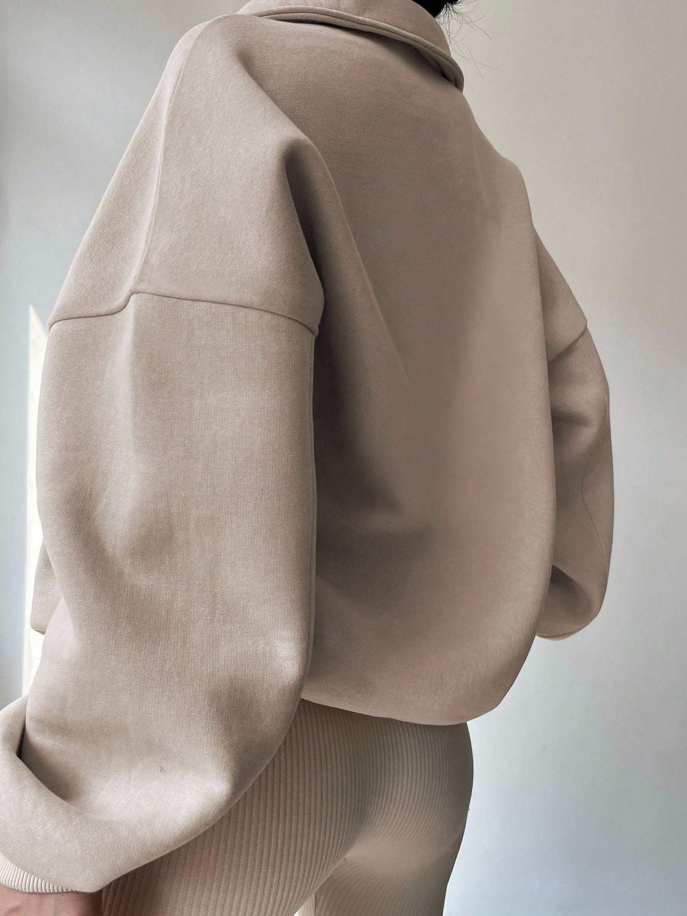 Elegant Plain Front Zipper Long Sleeve Simple Hoodie For Women's