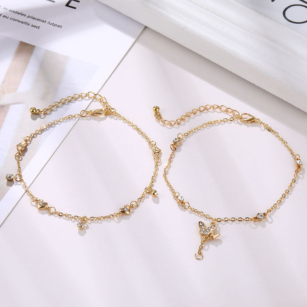 Celestial Layered Anklet – Moon & Star Charm Trio in Silver or Gold Fashion Jewelry Personality All-match Footwear