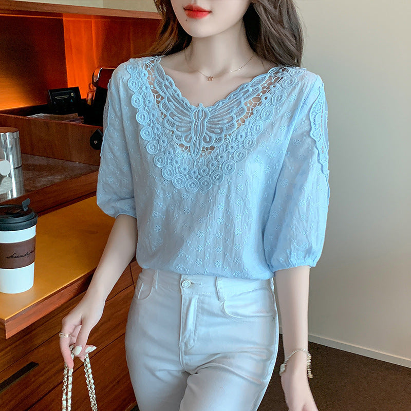 Western Style Top Short Sleeve Lace Bottoming Shirt