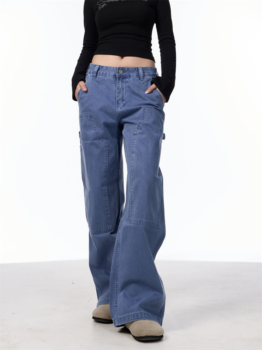 Vintage Wide-Leg Cargo Jeans – Utility Streetwear Style Loose Straight Retro High Street Pocket Design Jeans For Women