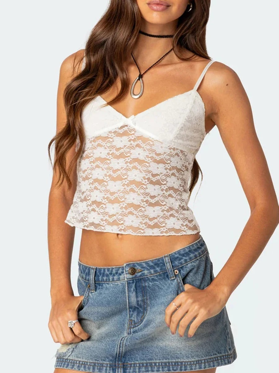 Short Lace Spaghetti-strap Camisole Top Women's