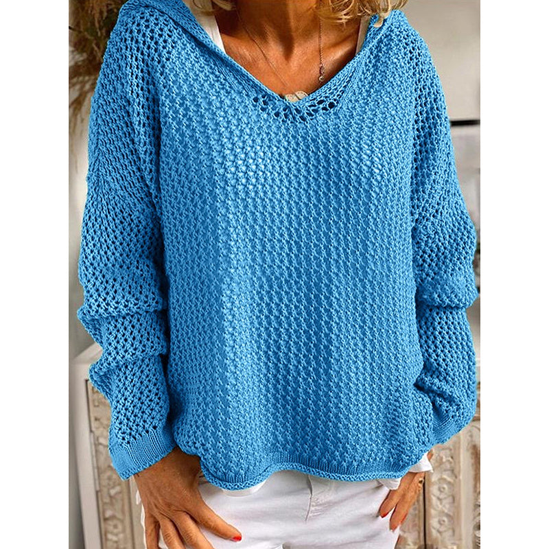 Fall Hoodies Sweater Knit V Neck Tops Casual Long Sleeve Pullover Shirts Women