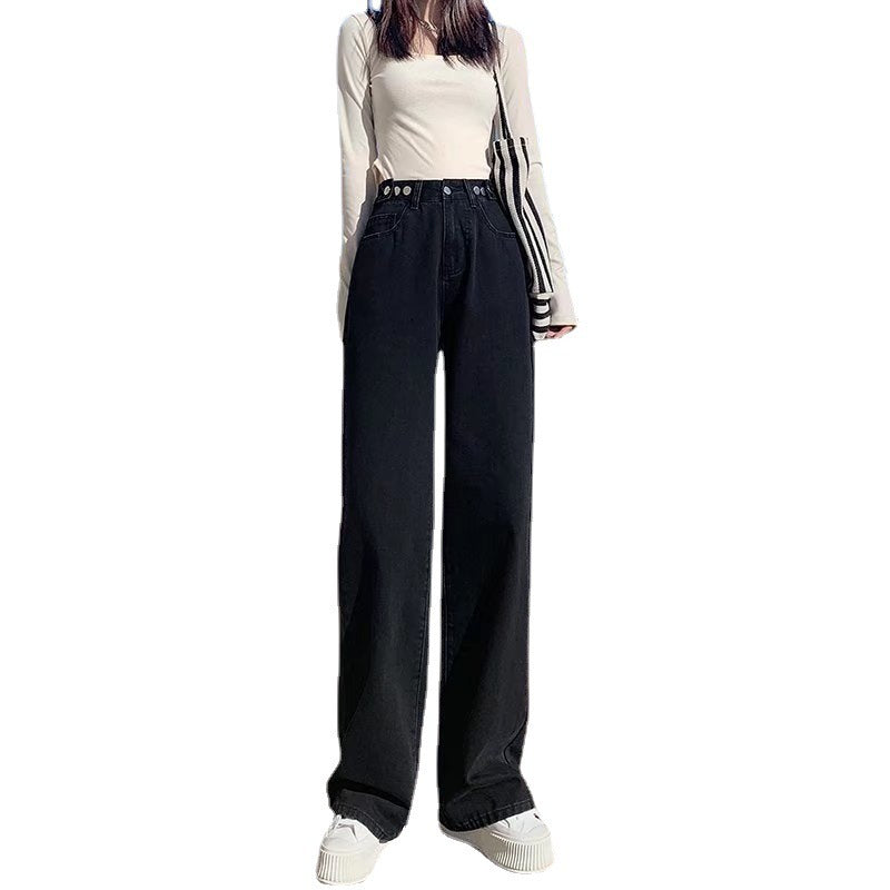 Effortless Elegance – Minimalist Wide-Leg Trousers New High Waist Drooping Straight Jeans For Women