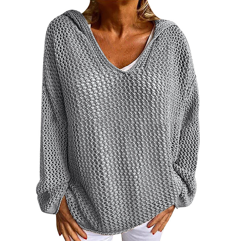 Fall Hoodies Sweater Knit V Neck Tops Casual Long Sleeve Pullover Shirts Women